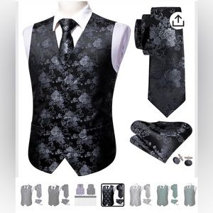 NWOT Barry Wang Men’s Vest with matching tie, handkerchief & cuff link